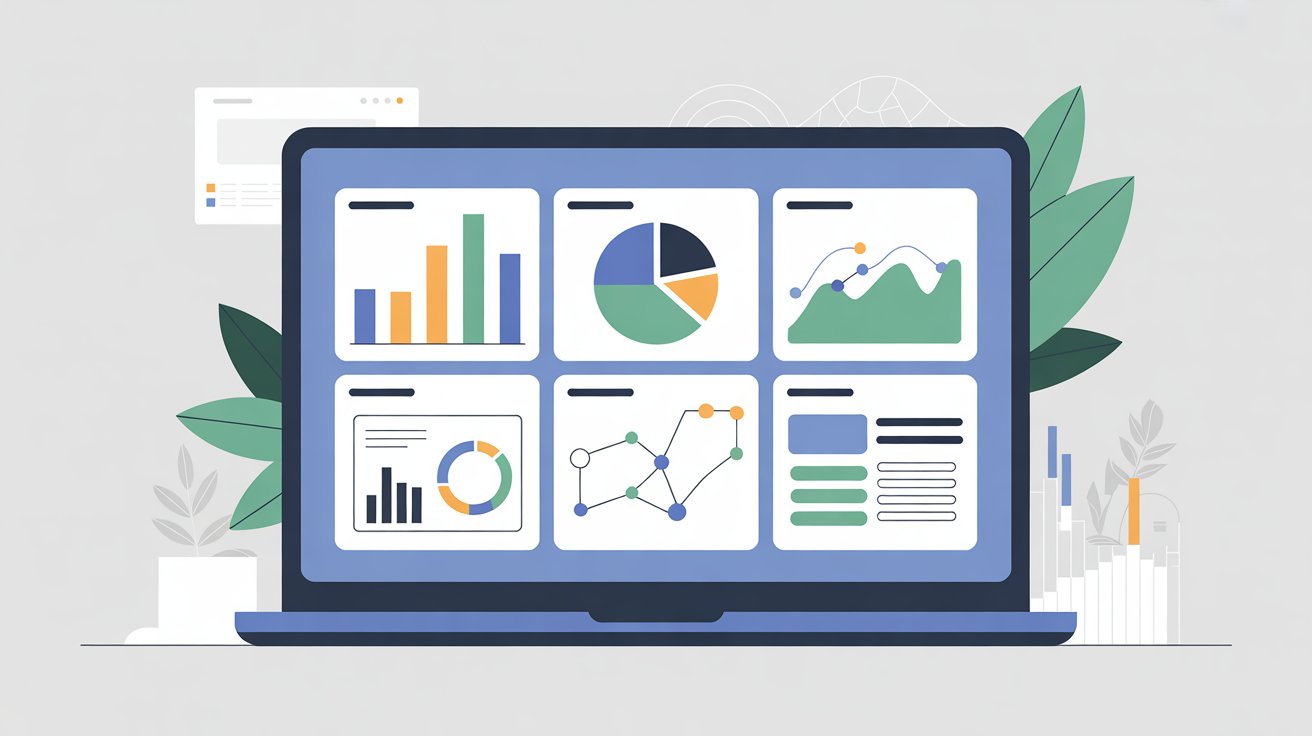 Best data visualization types for different data scenarios shown on an analytics dashboard
